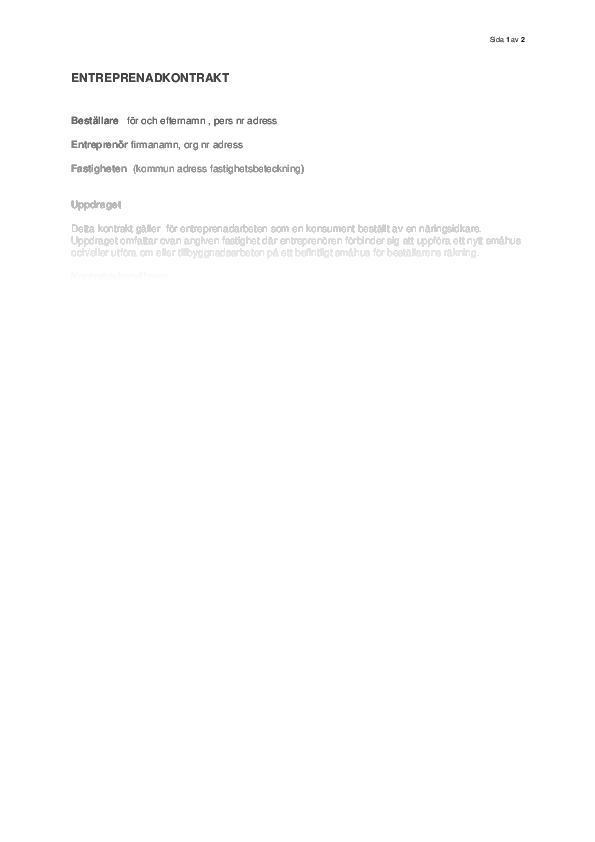 Entreprenadkontrakt - Konsumentavtal