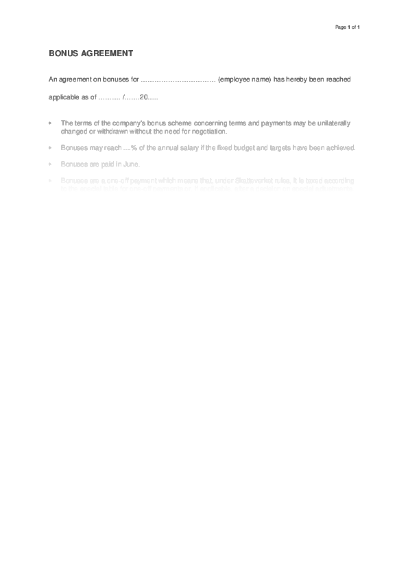 Bonus agreement