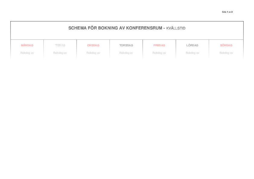 Schema för bokning av konferensrum - kvällstid