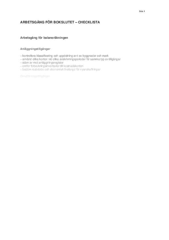Arbetsgång för bokslutet - Checklista