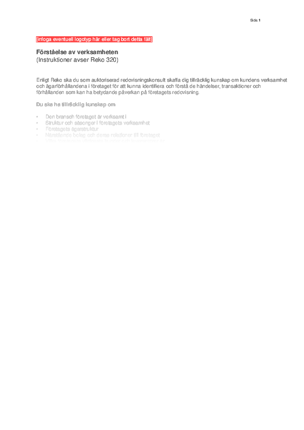 Förståelse av verksamheten - instruktioner